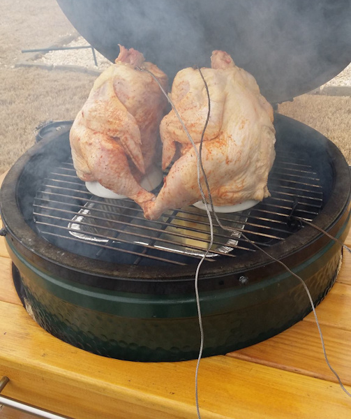 chicken on ceramic stands